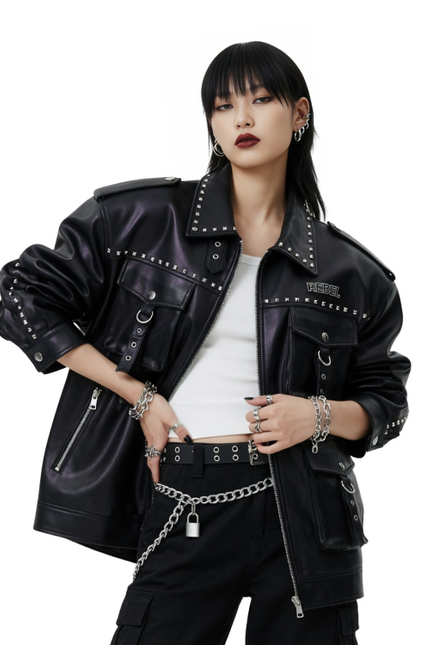Oversized Punk Biker Leather Jacket