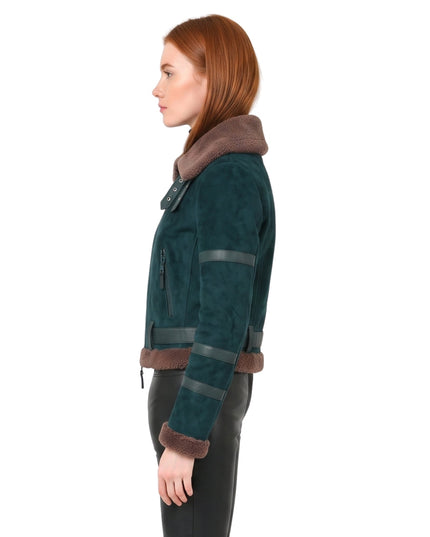 Womens B3 Leather Bomber Green Shearling Coat Order Now