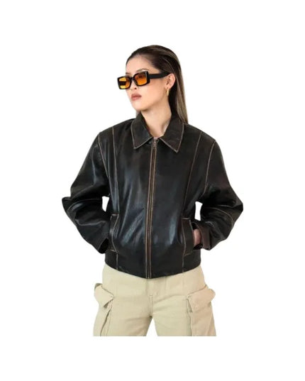 90s distressed leather jacket