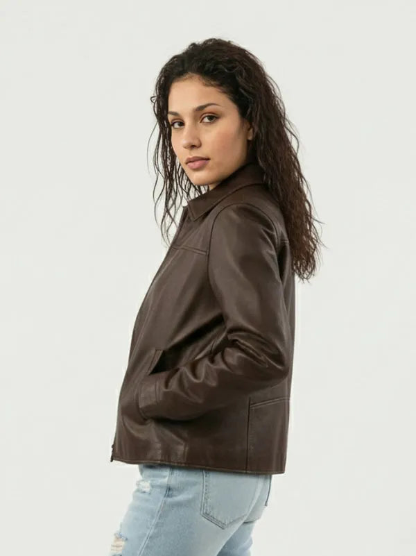 90s style leather jacket for women featuring a vintage look and classic design