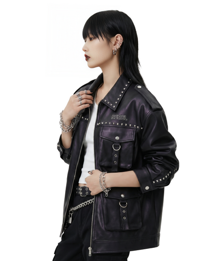 Oversized Punk Biker Leather Jacket