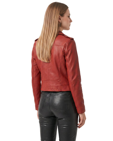 Stylish Womens Red Leather Biker Jacket Shop Today