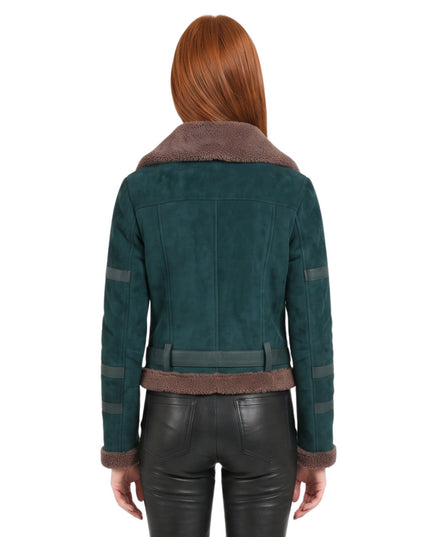 Womens B3 Leather Bomber Green Shearling Coat Shop Today
