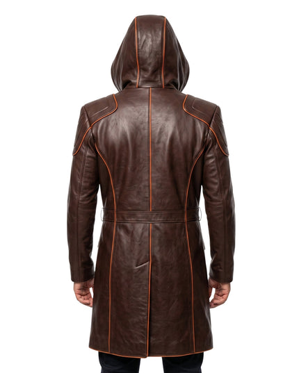 Premium Men's Brown Cowhide Leather Trench Coat