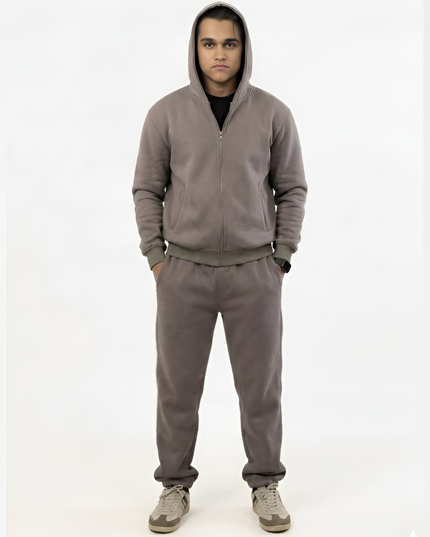 Unisex Casual Zip-Up Grey Fleece Tracksuit