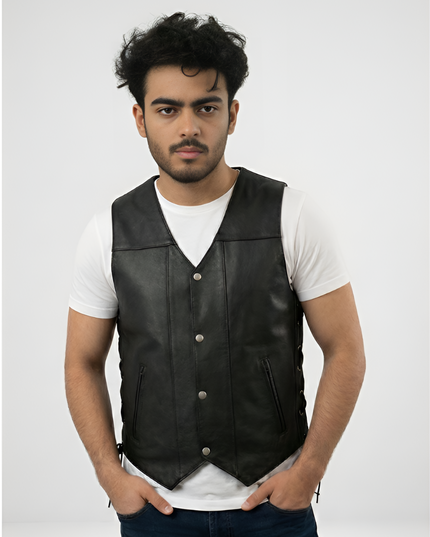 Mens Black Leather Vest