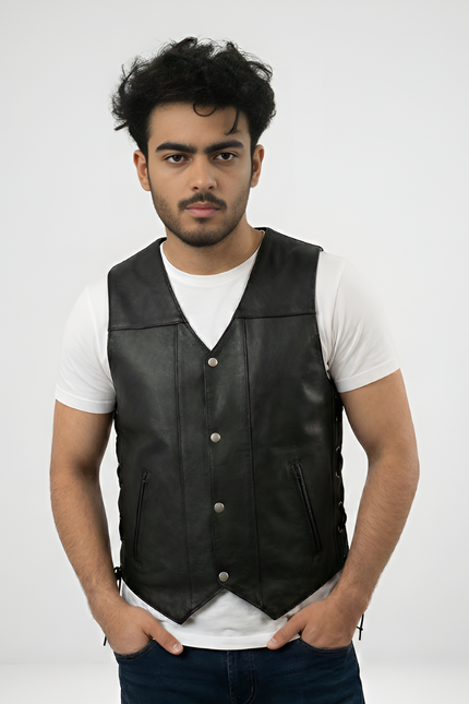 Mens Black Leather Vest