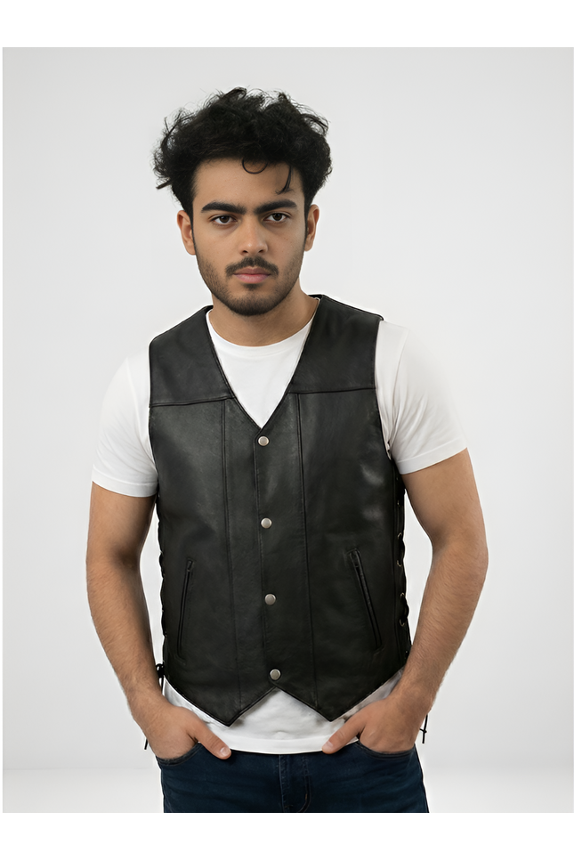 Mens Black Leather Vest