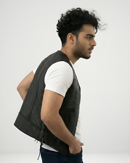 Mens Black Leather Vest