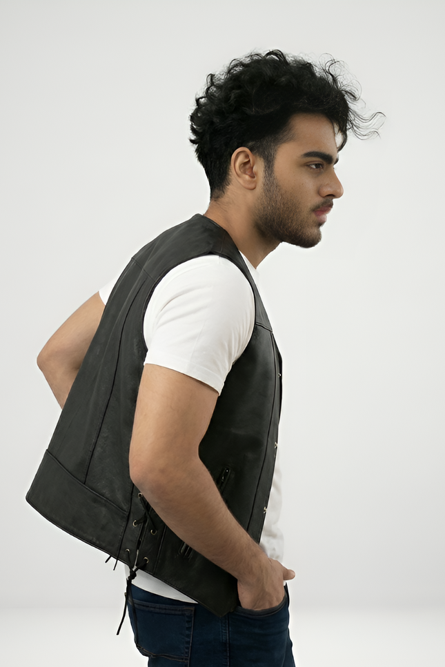 Mens Black Leather Vest