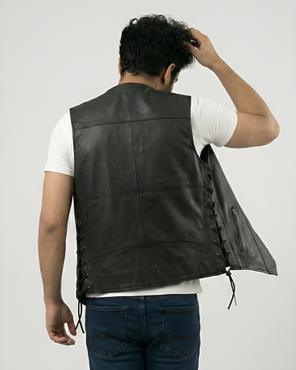 Mens Black Leather Vest