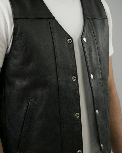 Mens Black Leather Vest