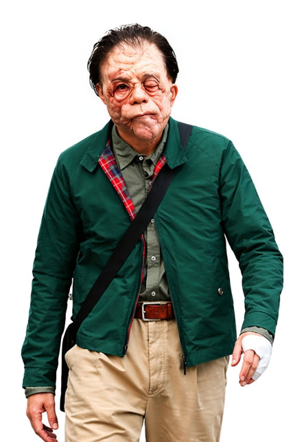 Man wearing a green jacket with a white background