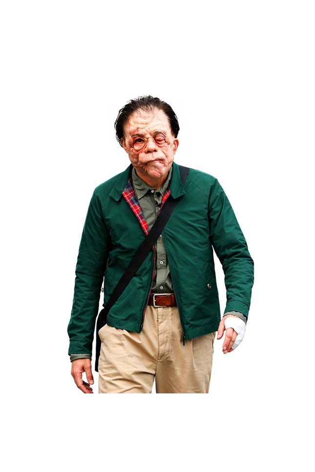 Man wearing a green jacket with a white background
