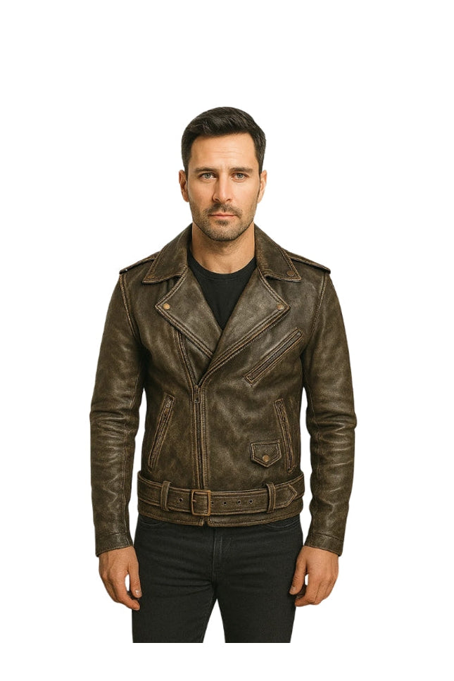 Allaric Alley Distressed Biker Brown Jacket