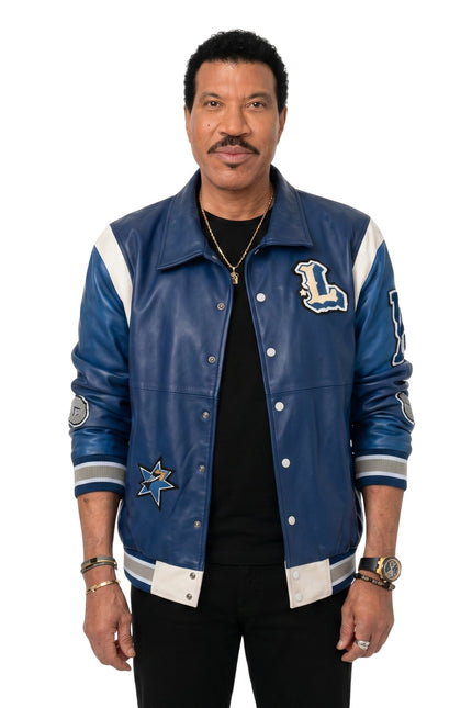 American Idol S24 Lionel Richie Blue Leather Varsity Jacket