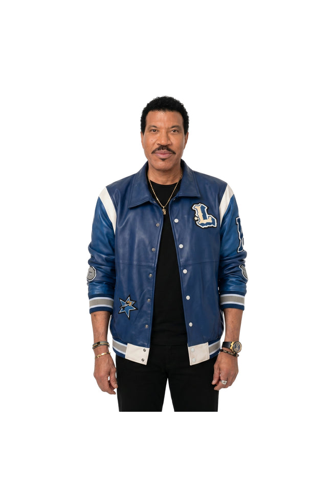 American Idol S24 Lionel Richie Blue Leather Varsity Jacket