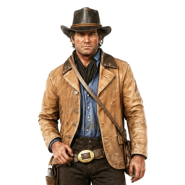 Man wearing a brown blazer on a white background