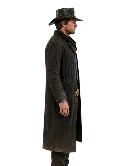 Man wearing a trench coat on a white background