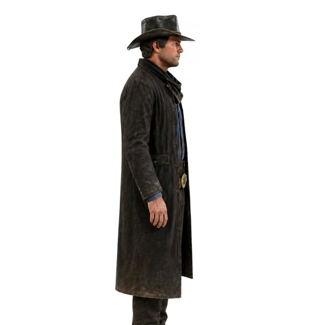 Man wearing a trench coat on a white background