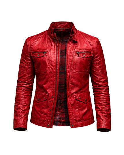 Red leather jacket on a white background