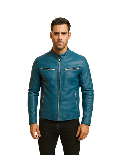 Biker Ionic Blue Leather Jacket