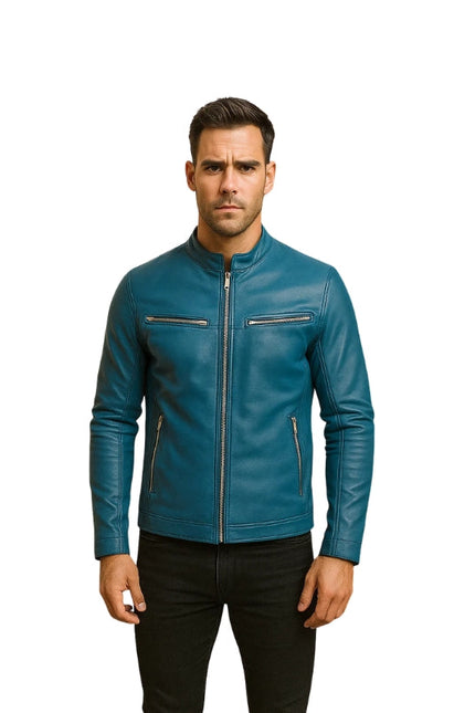 Biker Ionic Blue Leather Jacket