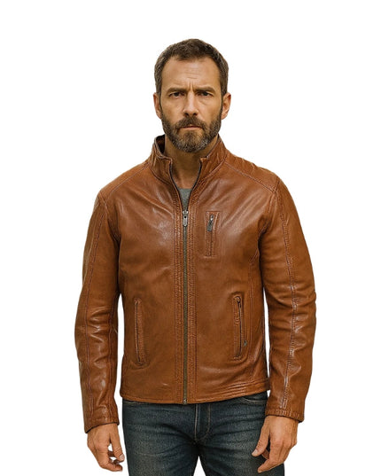 Biker Pinnacle Tan Waxed Leather Jacket