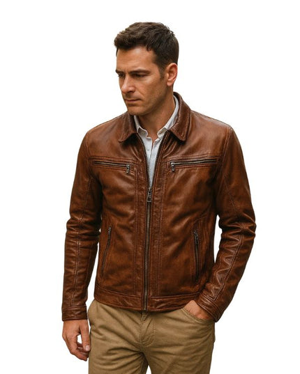 Biker Quantum Brown Leather Jacket