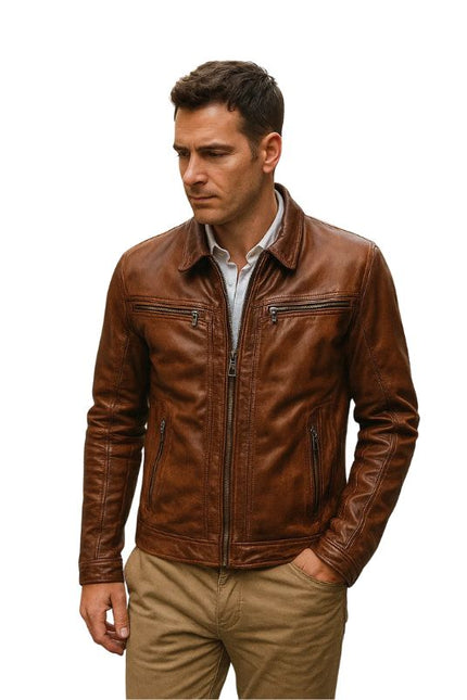 Biker Quantum Brown Leather Jacket