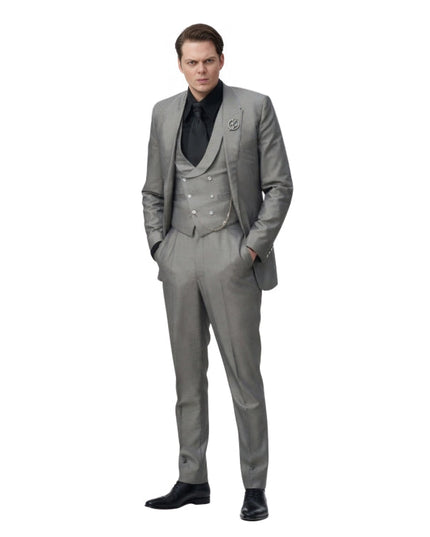 Man wearing a grey suit on a white background