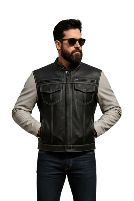 Bistro Men's Cafe Style Leather Jacket