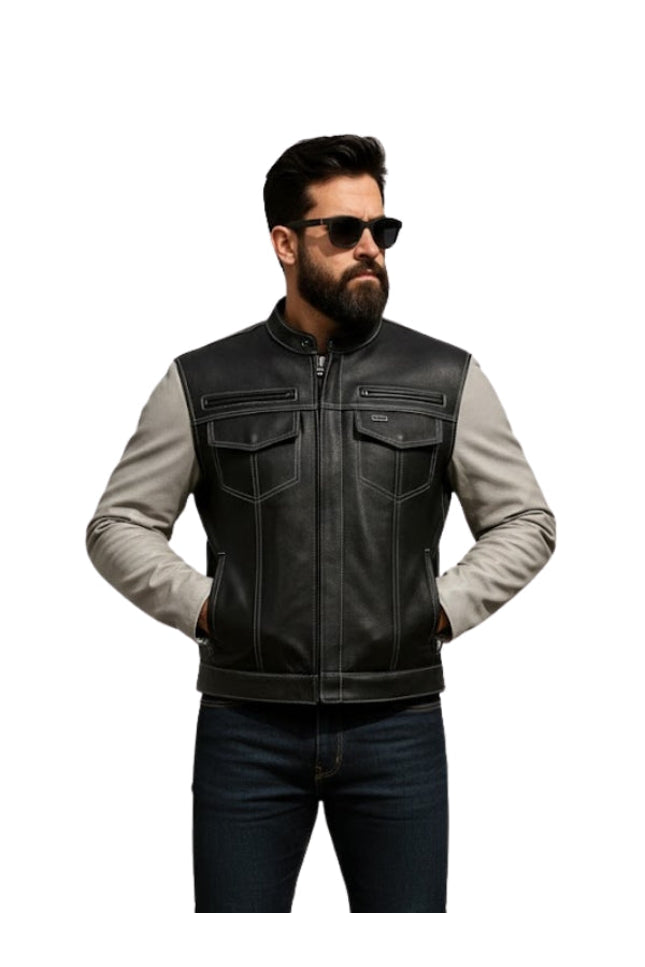 Bistro Men's Cafe Style Leather Jacket