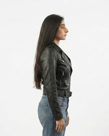 Black Belted Biker Leather Jacket