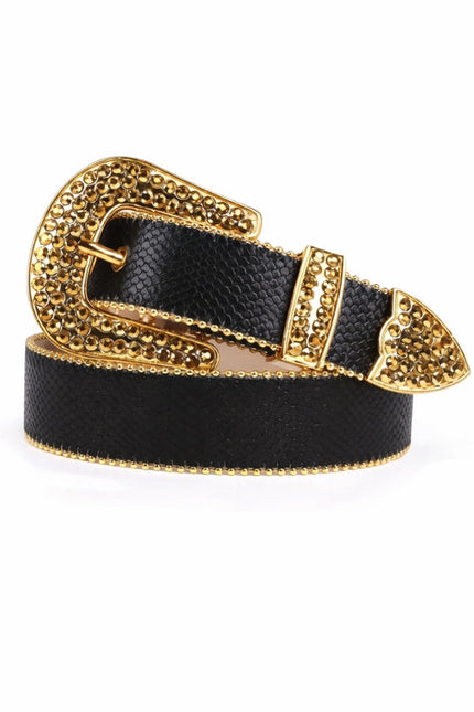 Black belt with a gold buckle on a white background
