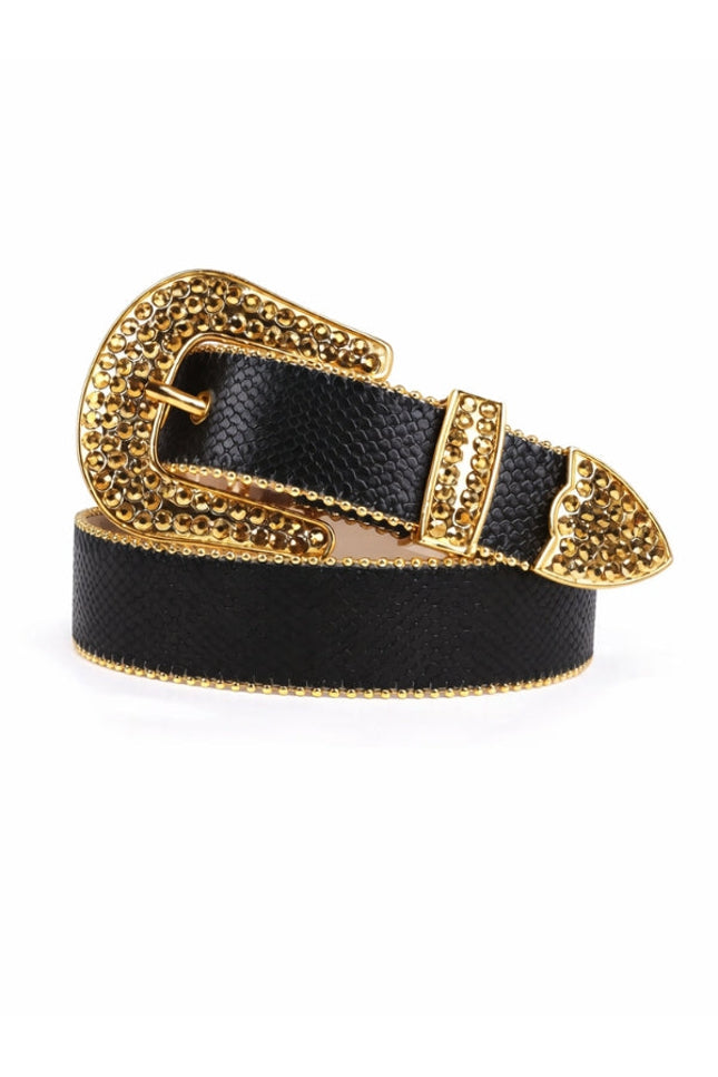 Black belt with a gold buckle on a white background