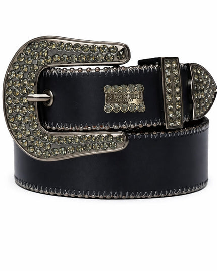 Black belt with decorative buckle on a white background