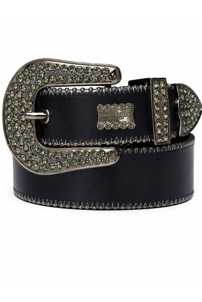 Black belt with decorative buckle on a white background