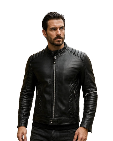 Black Quilted Biker Leather Jacket