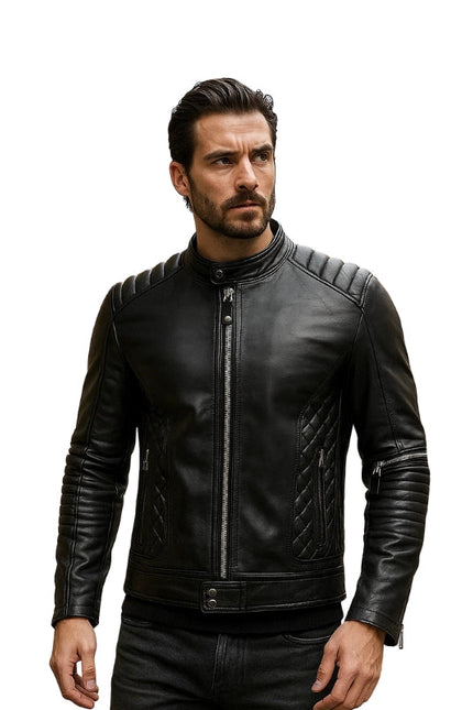 Black Quilted Biker Leather Jacket