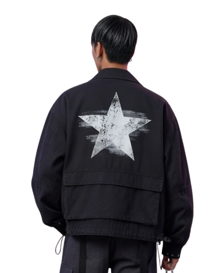 Black Star Graphic Cotton Jacket Live
