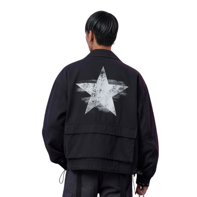 Black Star Graphic Cotton Jacket Live