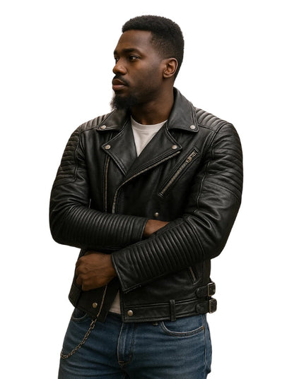 Blaze Biker Black Leather Jacket For Men's