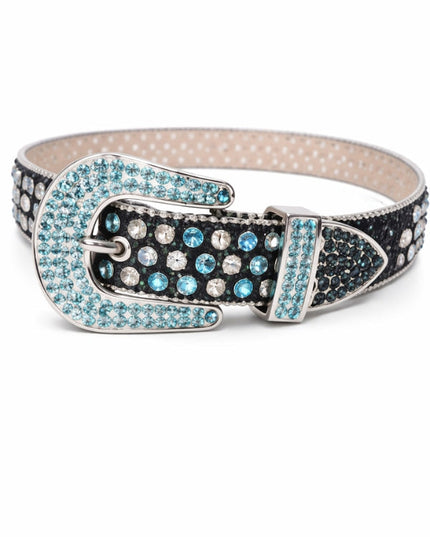 Bling Studded Cowboy Belt Black Lite Blue