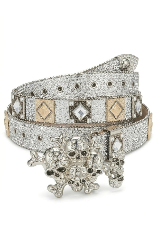 Decorative belt with intricate design and embellishments on a white background