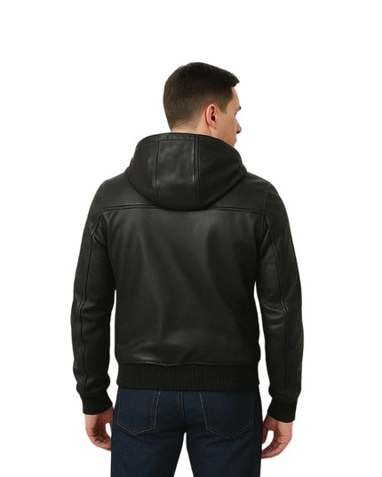 Bouncer Biz Black Leather Bomber Jacket