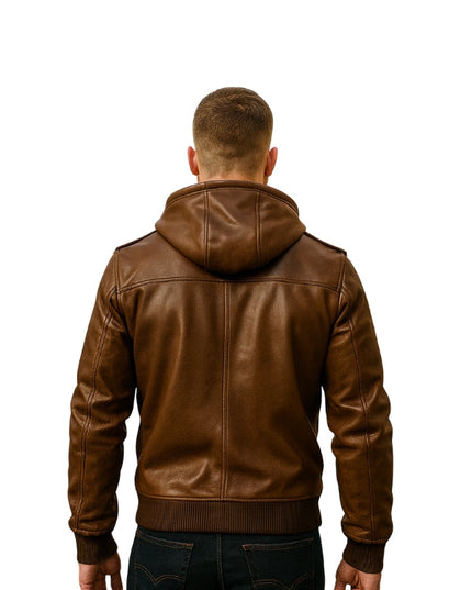 Bouncer Biz Bomber Leather Jacket Brown for Men