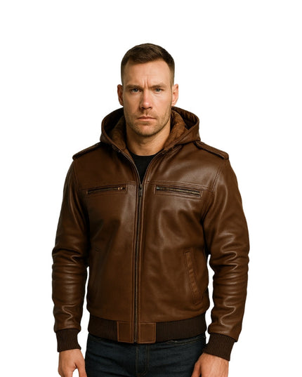 Bouncer Biz Brown Leather Bomber Jacket