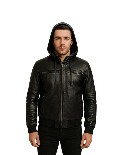 Bouncer Biz Leather Bomber Jacket Black