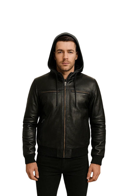 Bouncer Biz Leather Bomber Jacket Black